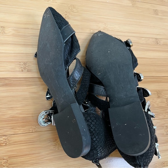 Jeffrey Campbell Psych Multi Buckle Flat Ankle Boots Western Black Suede - 6 - Picture 15 of 16